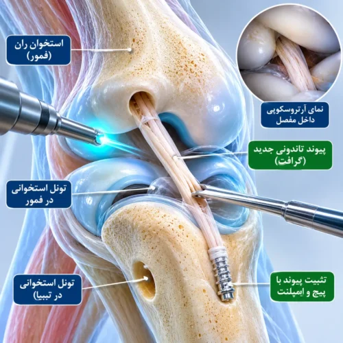 مراحل جراحی بسته آرتروسکوپی بازسازی رباط صلیبی ACL